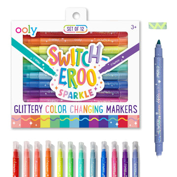 Ooly 12 Pack Sparkle Switch-eroo Color Changing Markers, Dual Tip Markers for Kids, Double Ended Chisel Tip Marker Set Great for Art Supplies, Drawing