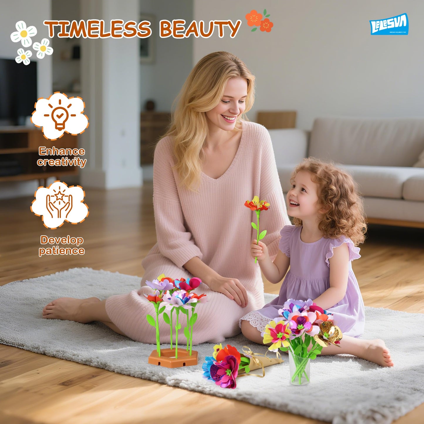 LELESUN DIY Fabric Flower Bouquets Toys, Craft Kits Toys for Kids, Flowers Market Toy, Arts & Crafts for Girls Ages 4 5 6 7 8?Educational Activity