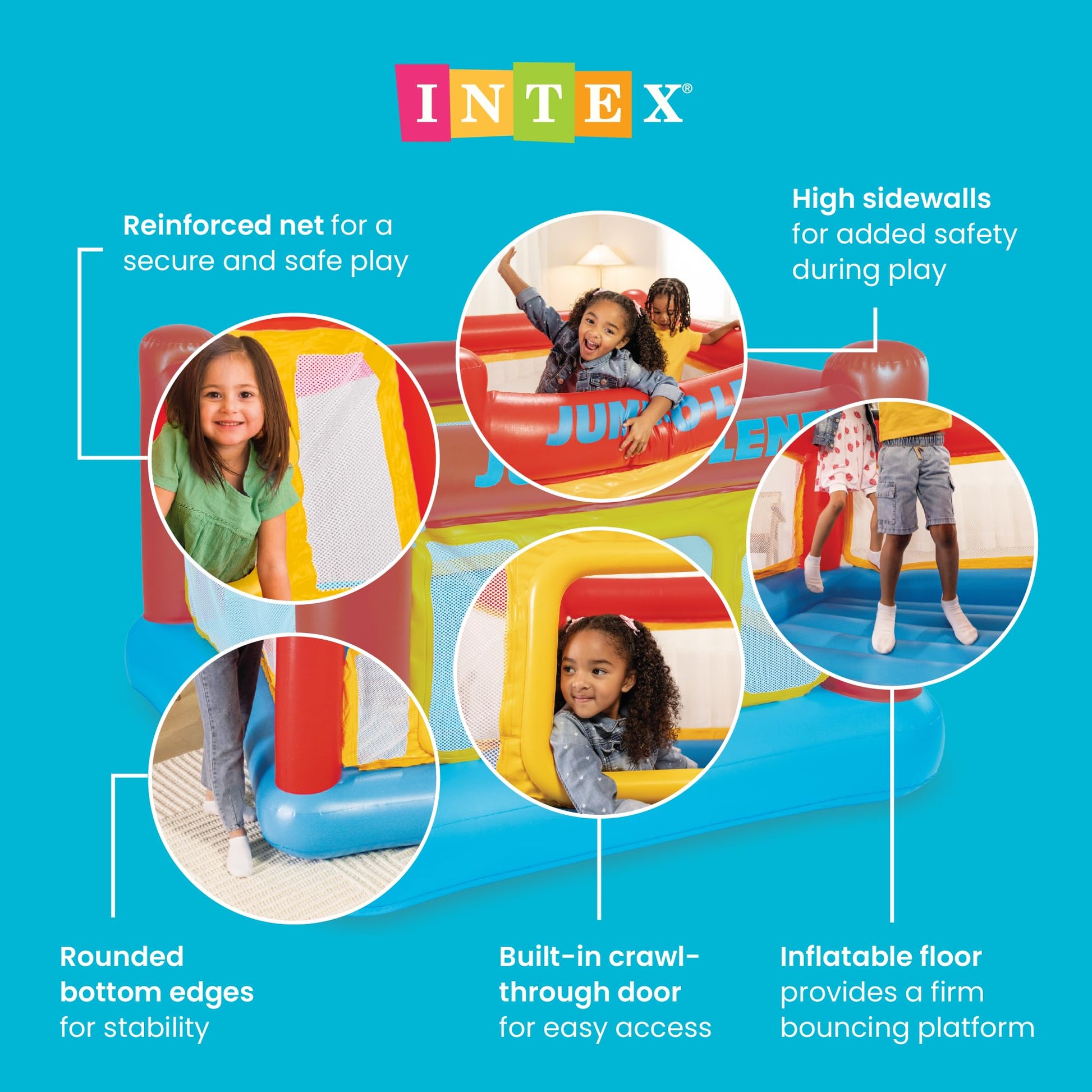 INTEX Jump-O-Lene Inflatable Trampoline Bounce House for Kids Ages 3-6