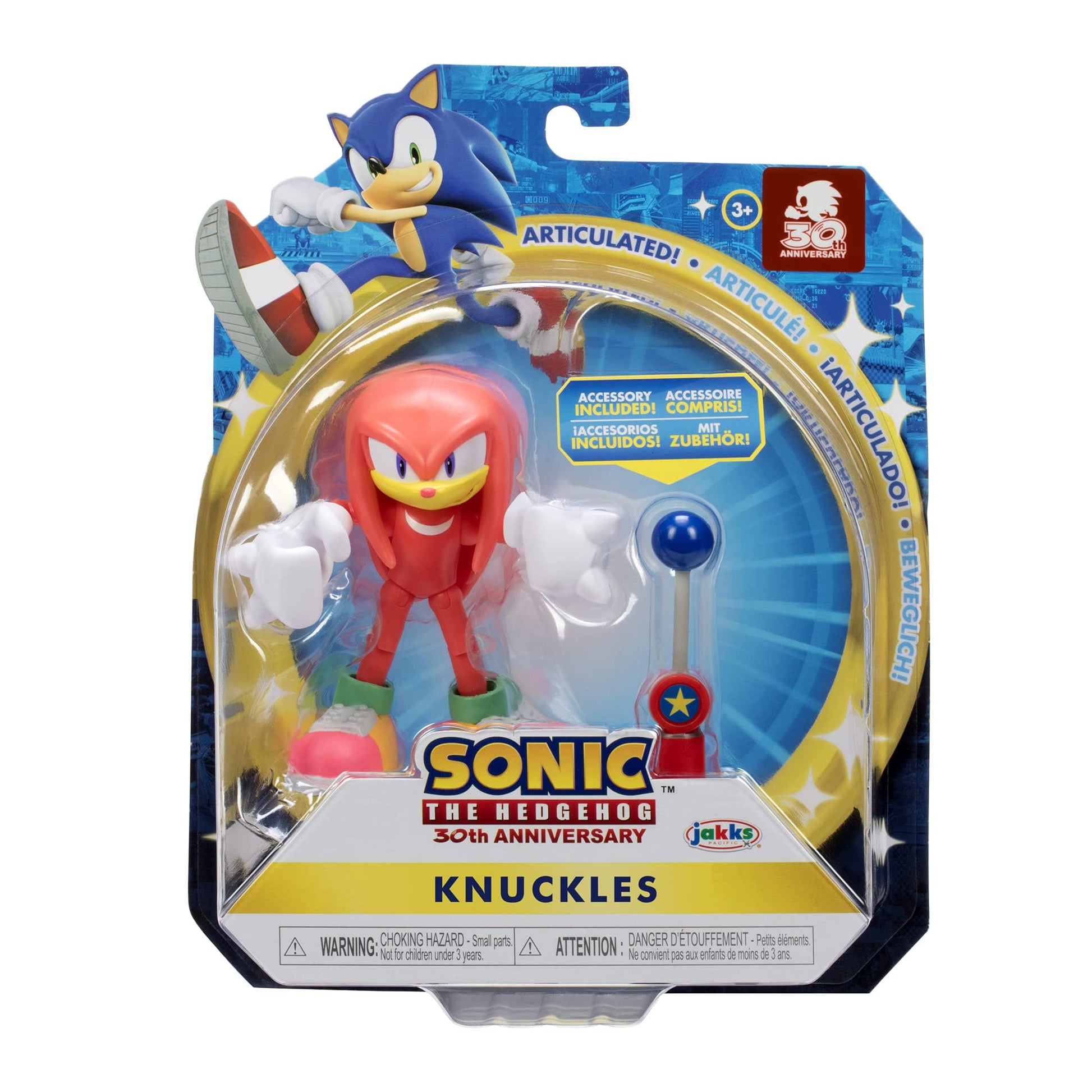 Sonic The Hedgehog 4-Inch Action Figure Modern Knuckles with Blue Checkpoint Collectible Toy