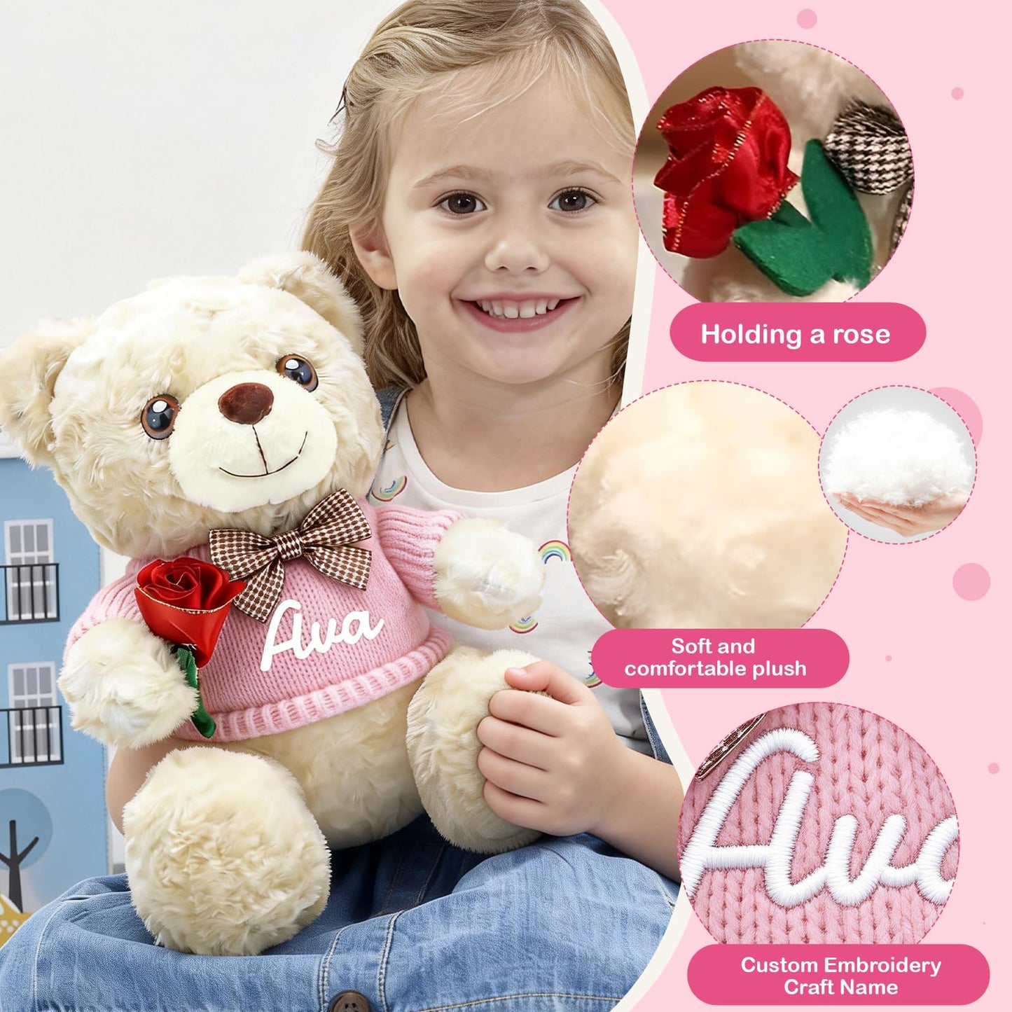 aoemgnj Personalized Teddy Bear with Custom Name, 10 Inch Custom Plush Gift for Anniversary, Valentine's Day, Birthday, Wedding, Soft Stuffed Animal