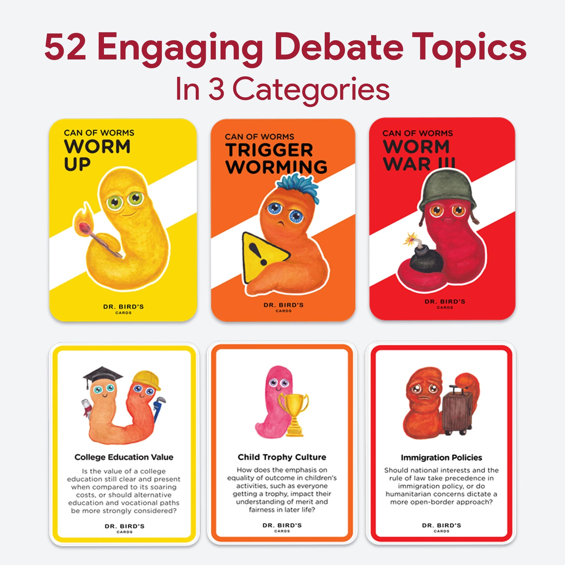 Dr. Bird's Cards - Can of Worms: The Ultimate Debate Card Game for Adults - Fun, Educational, and Intellectual Gift for College Students, Homeschool