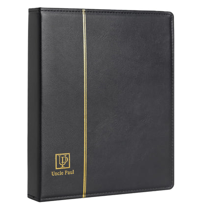Uncle Paul 4 Ring Binder Albums - 12.5" x 10" Black Cover Binders Compatible with 9-Hole 11-Hole Pocket Pages Universal for Stamps Coins Banknotes