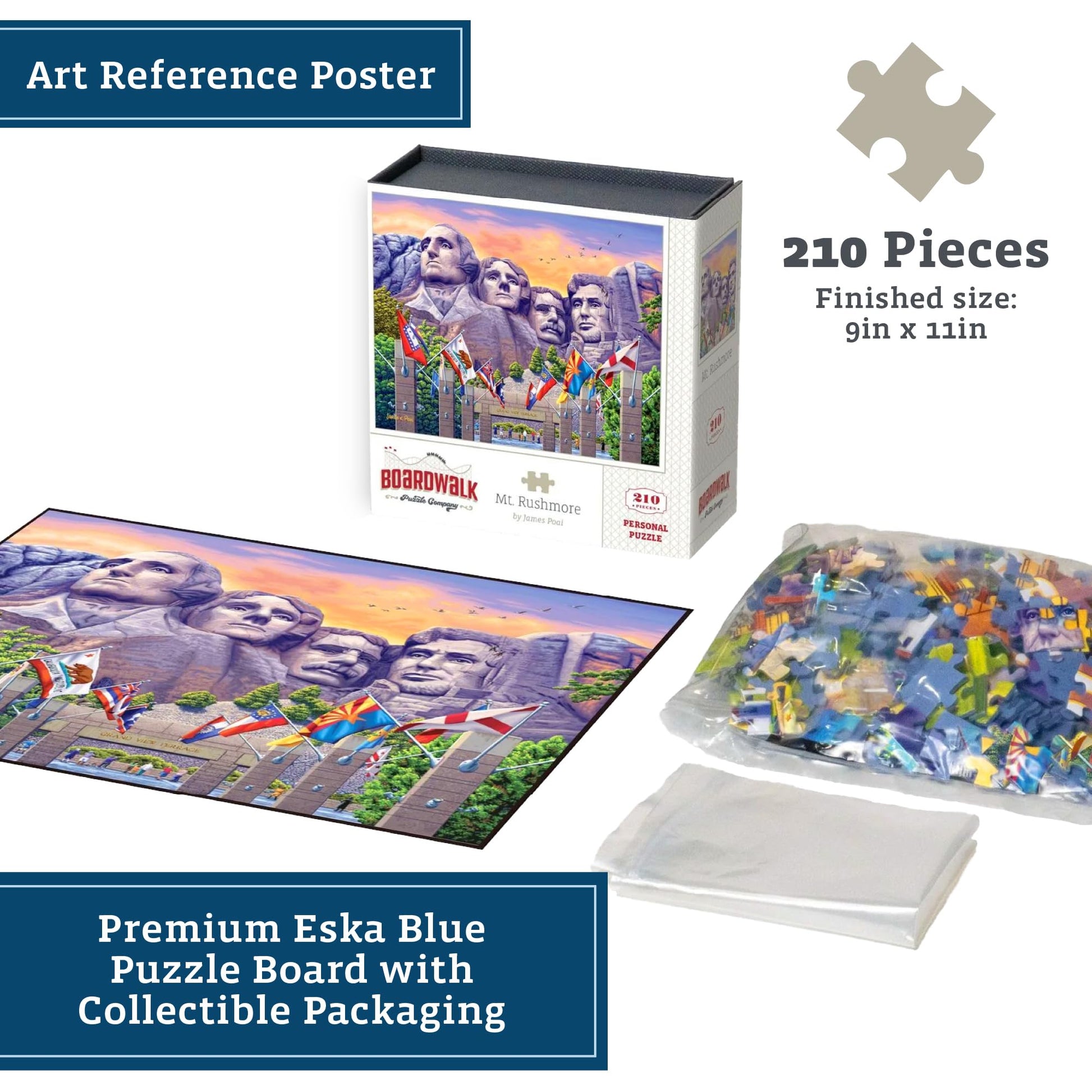 Boardwalk Mt. Rushmore 210 Piece Personal Puzzle, Jigsaw Puzzles with Premium Box, South Dakota Gifts for Adults, 6"x8"