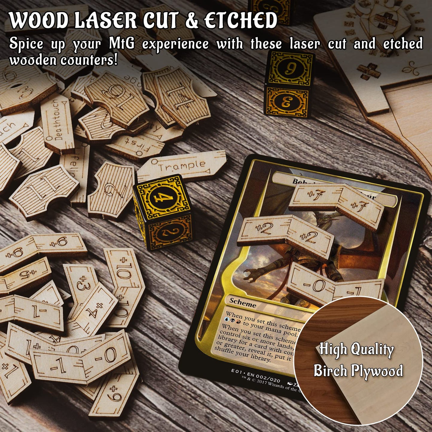 CZYY Wooden MTG Counter Set, 194 Laser-Cut Ability & Buff Tokens