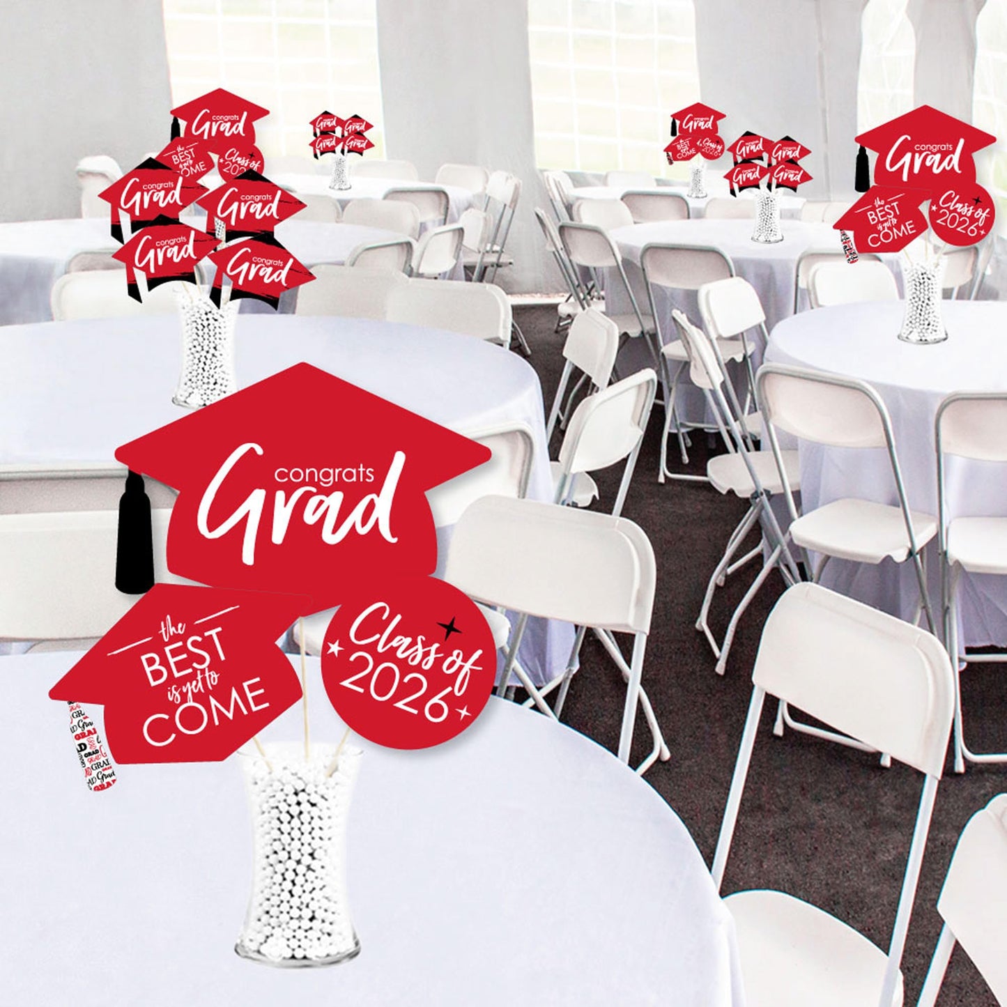 Big Dot of Happiness 2026 Red Graduation Party Centerpiece Sticks - Showstopper Table Toppers - 35 Pieces