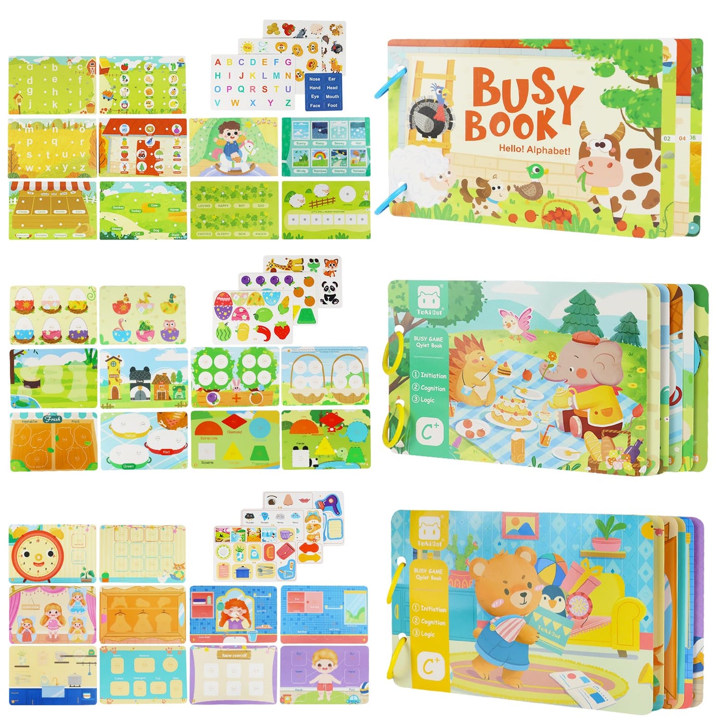 KUANGO Preschool Busy Book for Toddlers 3-5, 3 Pack Learning Activities, Educational Sensory Toys, Autism Learning Material, Back to School, Birthdays