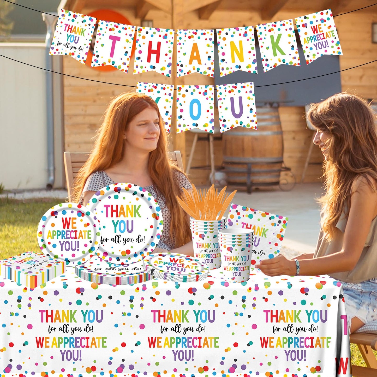 Thank You Party Plates and Napkin Decoration We Appreciate You Tableware Tablecloth Cups Banner Thank You for All You Do Employee Staff Appreciation