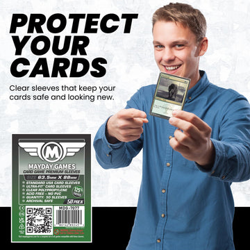 MayDay Games 63.5x88mm Card Sleeves Premium Bundle (4x50 Pack, 200 Sleeves) - 90 Micron Clear Polypropylene, Acid-Free & PVC-Free, Board Game Card