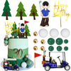 Golf Cake Toppers Golf Carts Clay Golf Figurine Cake Decorations with Green Gold Balls Red Flag Trees for Golf Sport Theme Birthday Supplies (01)