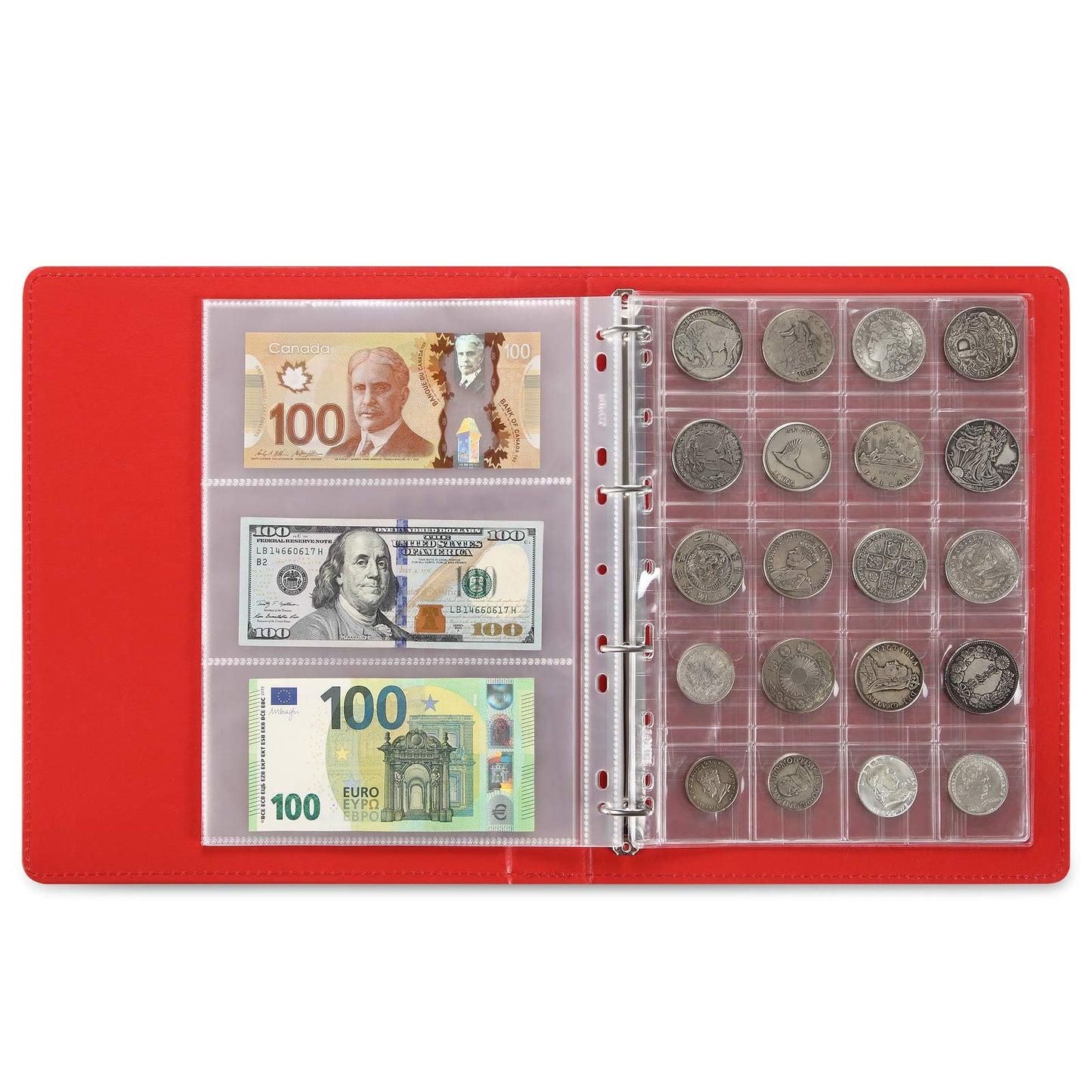 MUDOR 4 Ring Empty Stamp Binder for Coins, Banknotes Collectors,Blue