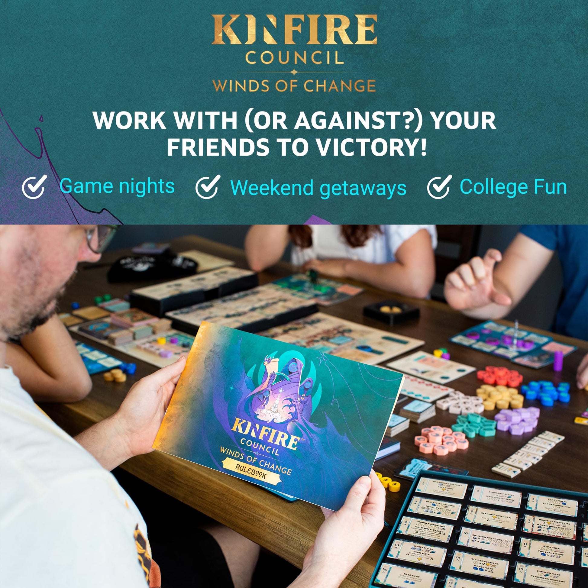 Kinfire Council: Winds of Change Expansion - Board Game Expansion with Cooperative & Solo Play, New Lighthouse Sites, Rezoning Laws, Favor Tokens
