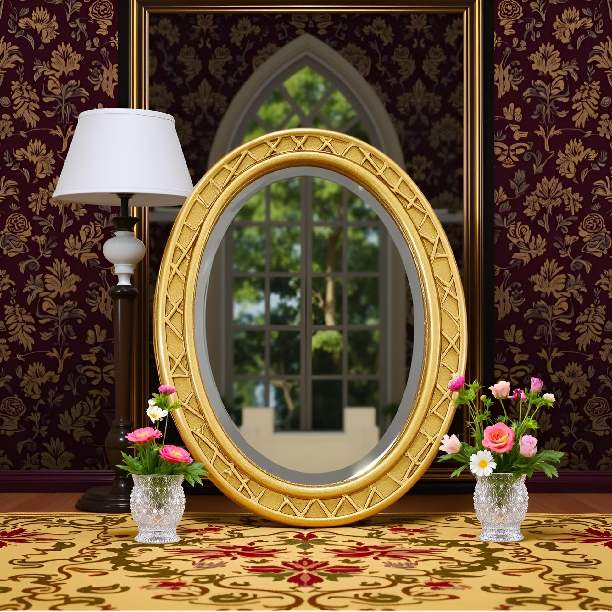 Gold 1/12 Miniature Mirror Dollhouse Decoration Accessories, DIY Doll House Kit