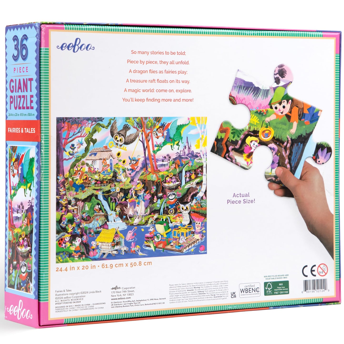 eeBoo Fairies & Tales 36 Giant Piece Children's Puzzle, 24.5" x 20"