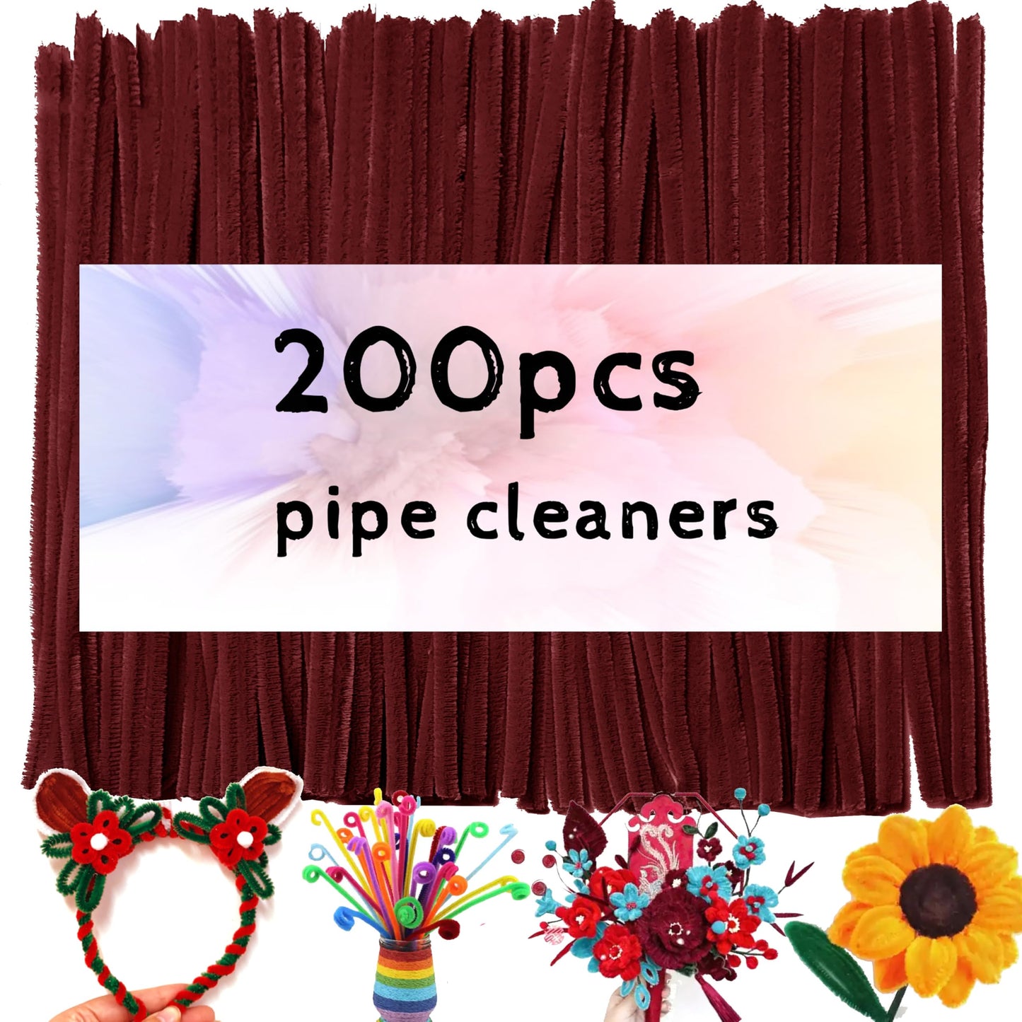 Red Brown Pipe Cleaners for Crafts,200PCS Chenille Stems,Craft Supplies,Thick Chenille Stems Fuzzy Wire Sticks Holiday Decorations and Christmas