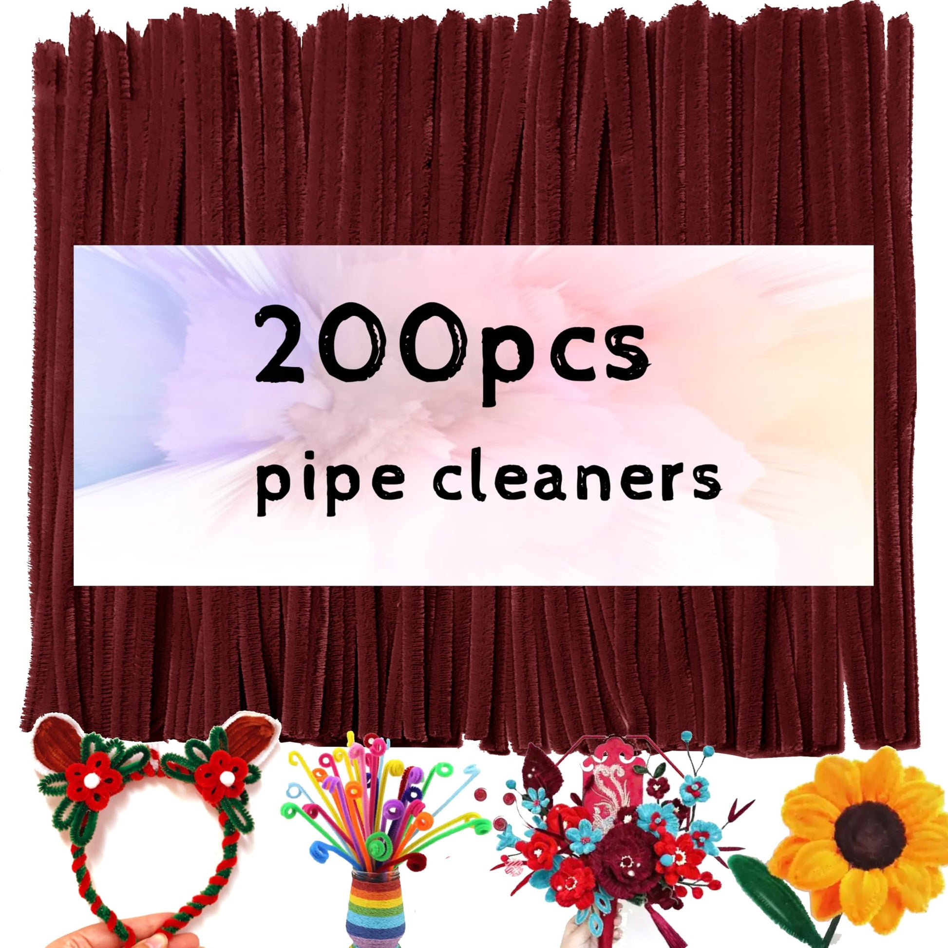 Red Brown Pipe Cleaners for Crafts,200PCS Chenille Stems,Craft Supplies,Thick Chenille Stems Fuzzy Wire Sticks Holiday Decorations and Christmas