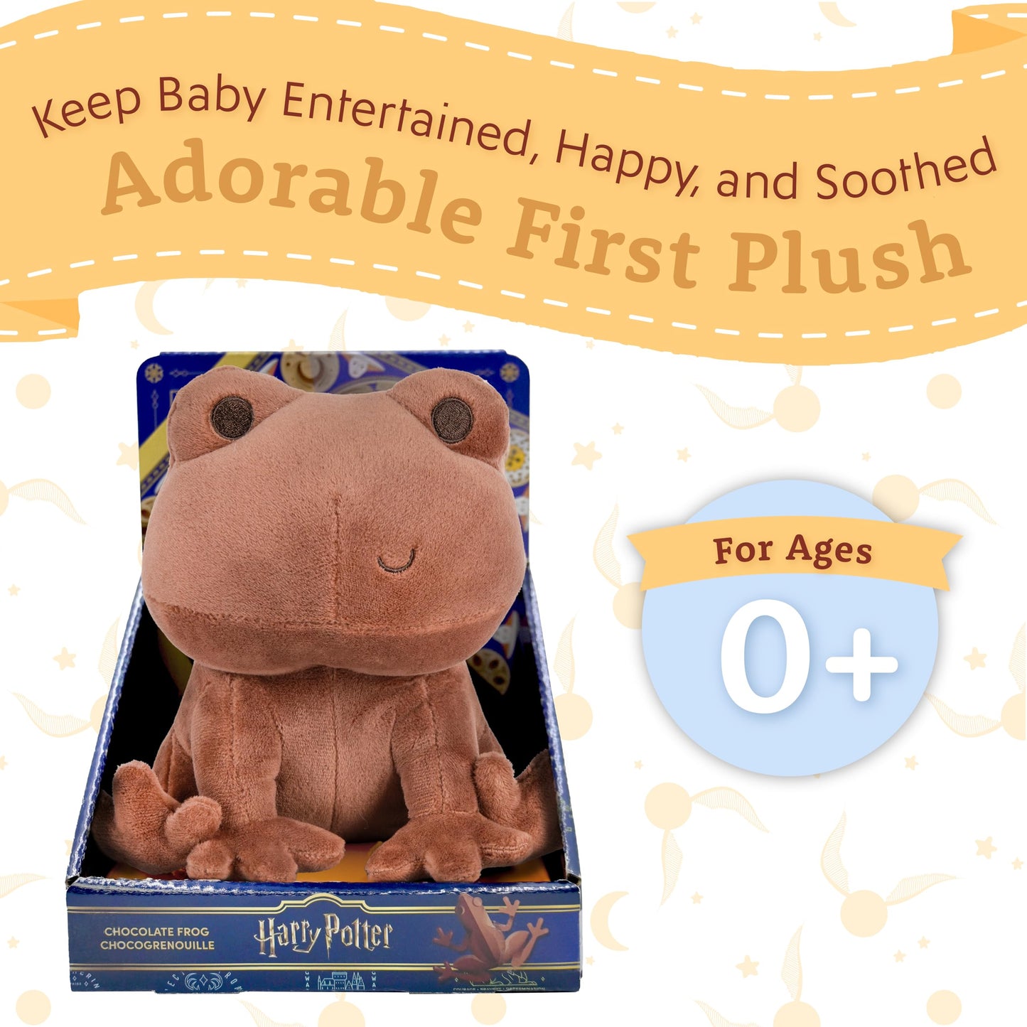 Kids Preferred Harry Potter Chocolate Frog Plush Stuffed Animal with Embroidered Details, Brown Minky Fabric, and Beans in Bottom, Hogwarts