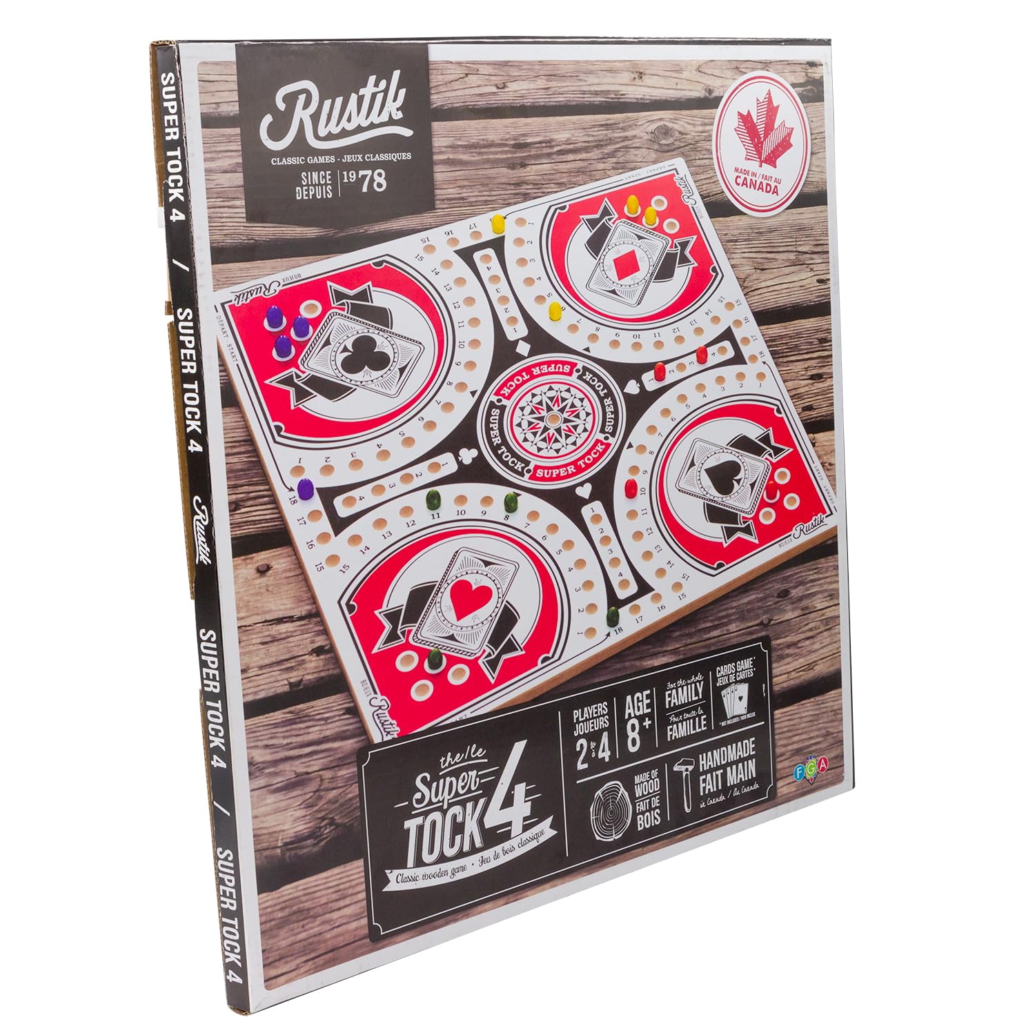 Rustik: 4-Player Tock Pachisi Game - 20" Board - Handmade Wooden Playing Board & Components, Classic Family Strategy Game, Ages 8+, 2-4 Players
