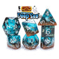 Gate Keeper Games and Dice: Inclusion Dice: Biome - Deep Sea - 7pc Set, Aquatic Blue, Sand & Conch Shell Inclusion, 7 Resin Dice for Role Playing