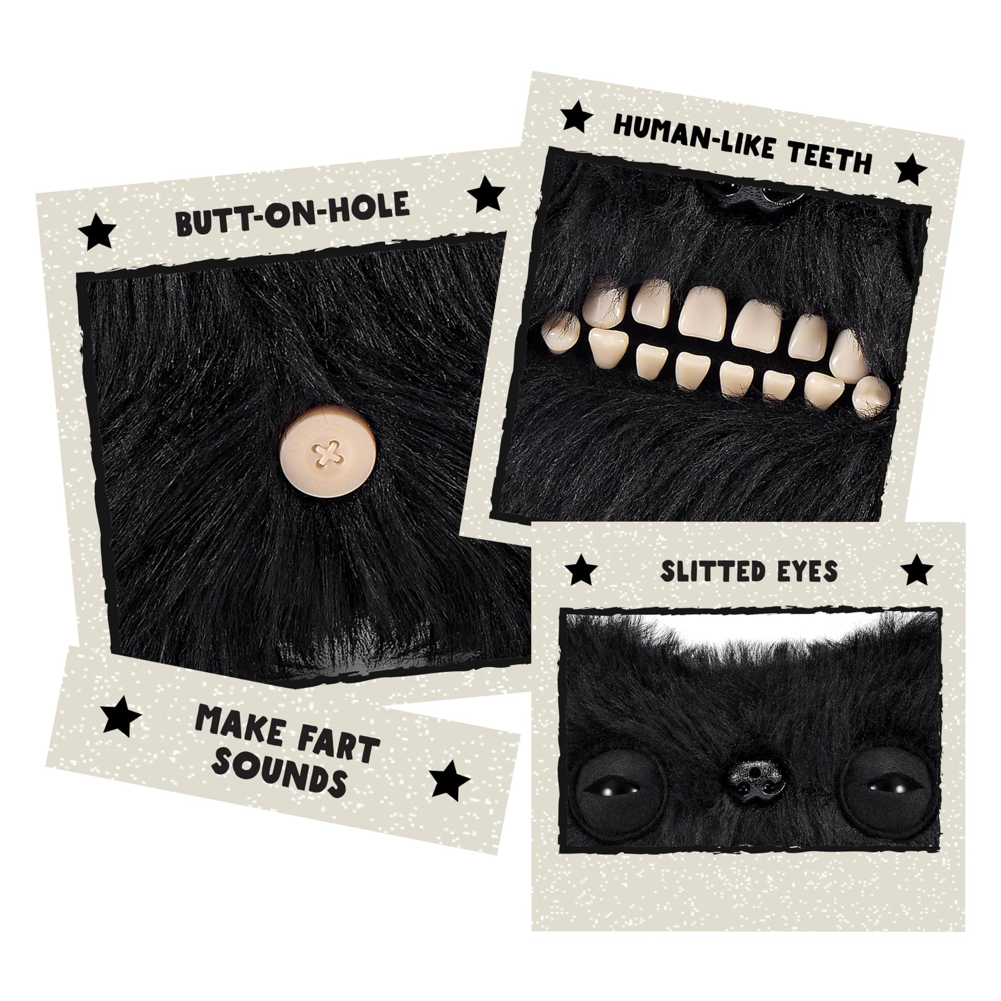 Fuggler Fart Face 9-inch Assortment Series 1 (Munch Munch - Black Long) by ZURU, Funny Ugly Monster Plush Toy