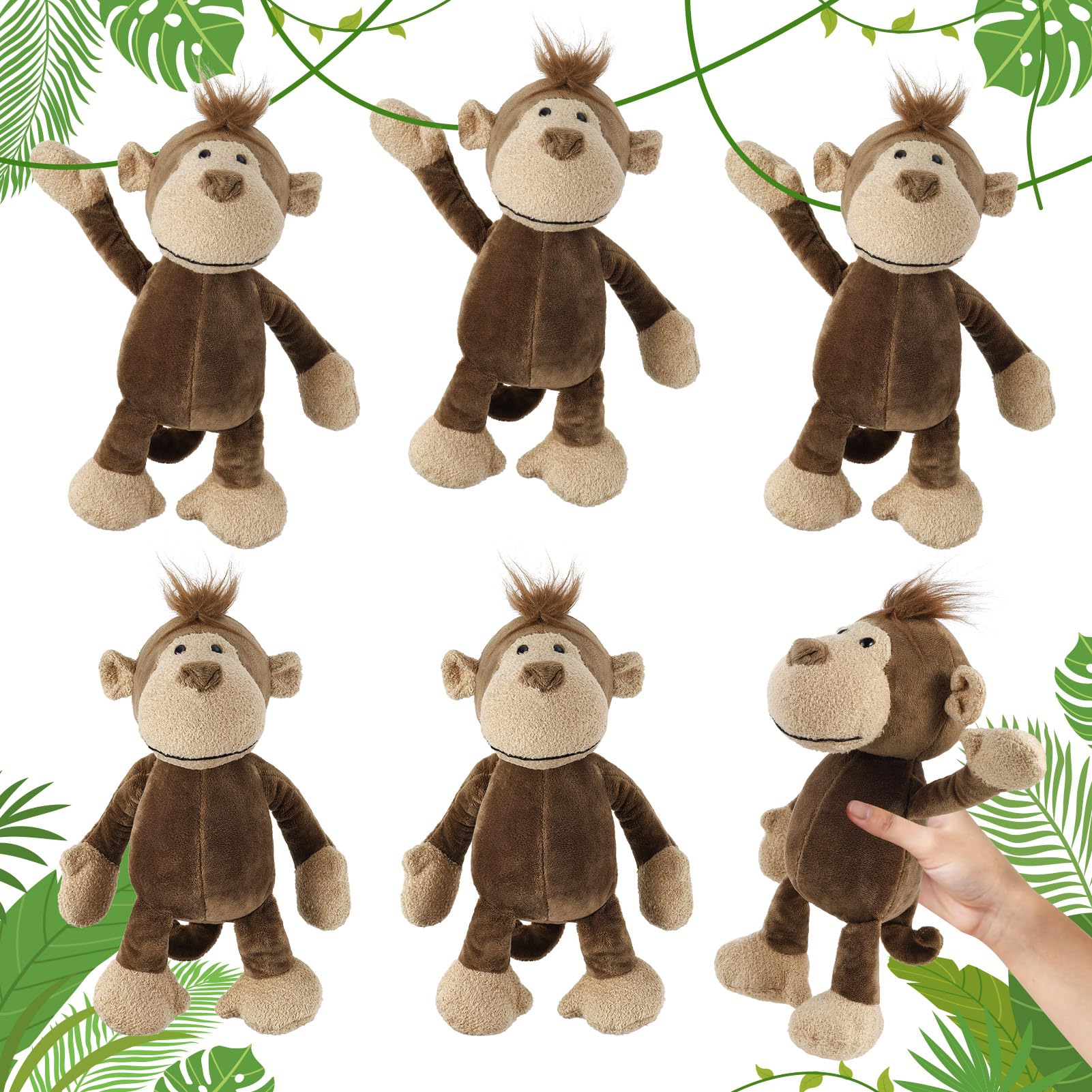 6 Pcs Safari Stuffed Animals Bulk Lion Elephant Monkey Tiger Toy Plush Zoo Animals Junble for Boy Girl Gift Animal Themed Parties Baby Shower
