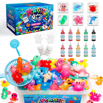 Kiditos Magic Water Elf Toy Kit,Squishies for Kids,10 Gels & 6 Molds