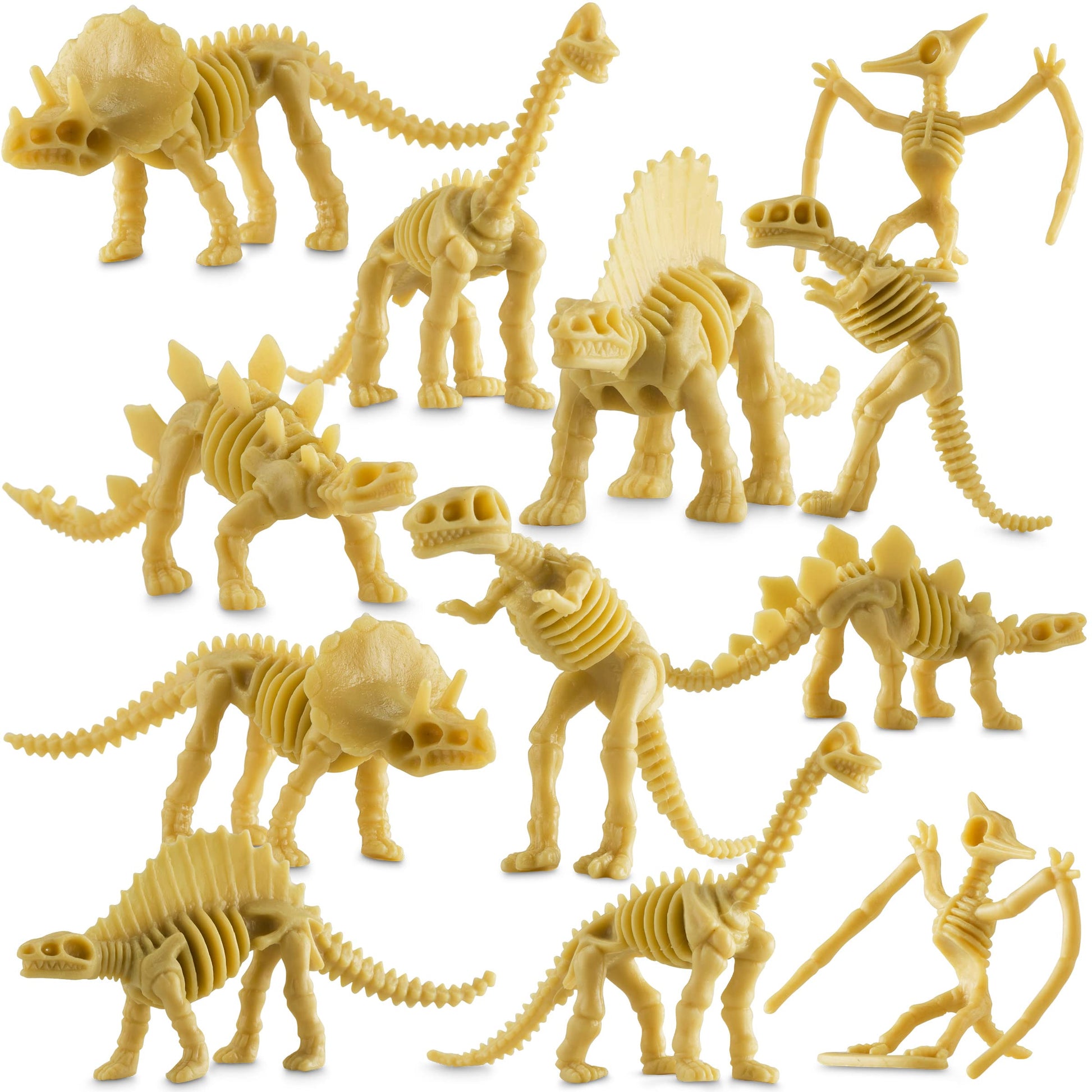 Bedwina Dinosaur Fossil Skeleton - (Pack of 24) 3.7 Inch Assorted Plastic Dino Figure Bones for Kids Science Dig Kit, Digging Sandbox Bins Play Toys