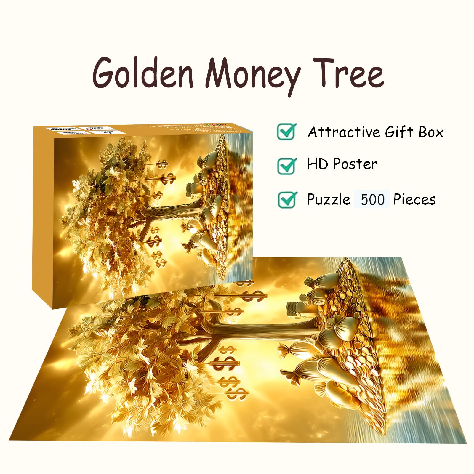 Puzzles for Adults 500 Pieces, Fortune Tree Jigsaw Puzzles - Golden Money Tree, Impossible Money Puzzle for Seniors Families,20.47x14.96 inches, 1:1