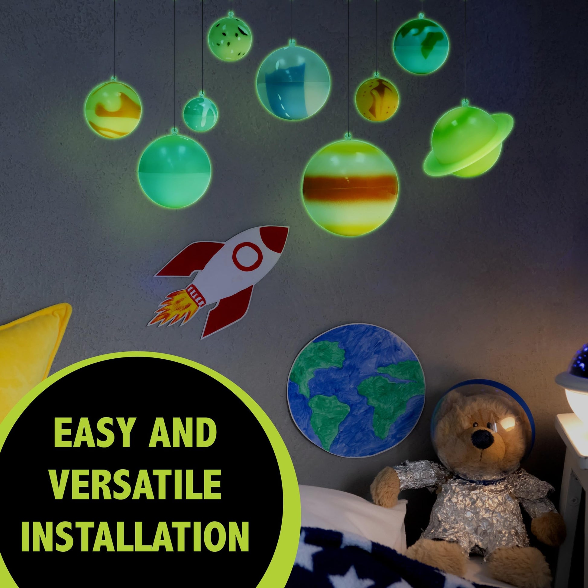 Great Explorations, 3-D Solar System Glow In The Dark Ceiling Hanging Kit 3D Planets and Star Stickers Create the Milky Way Teach Science STEM