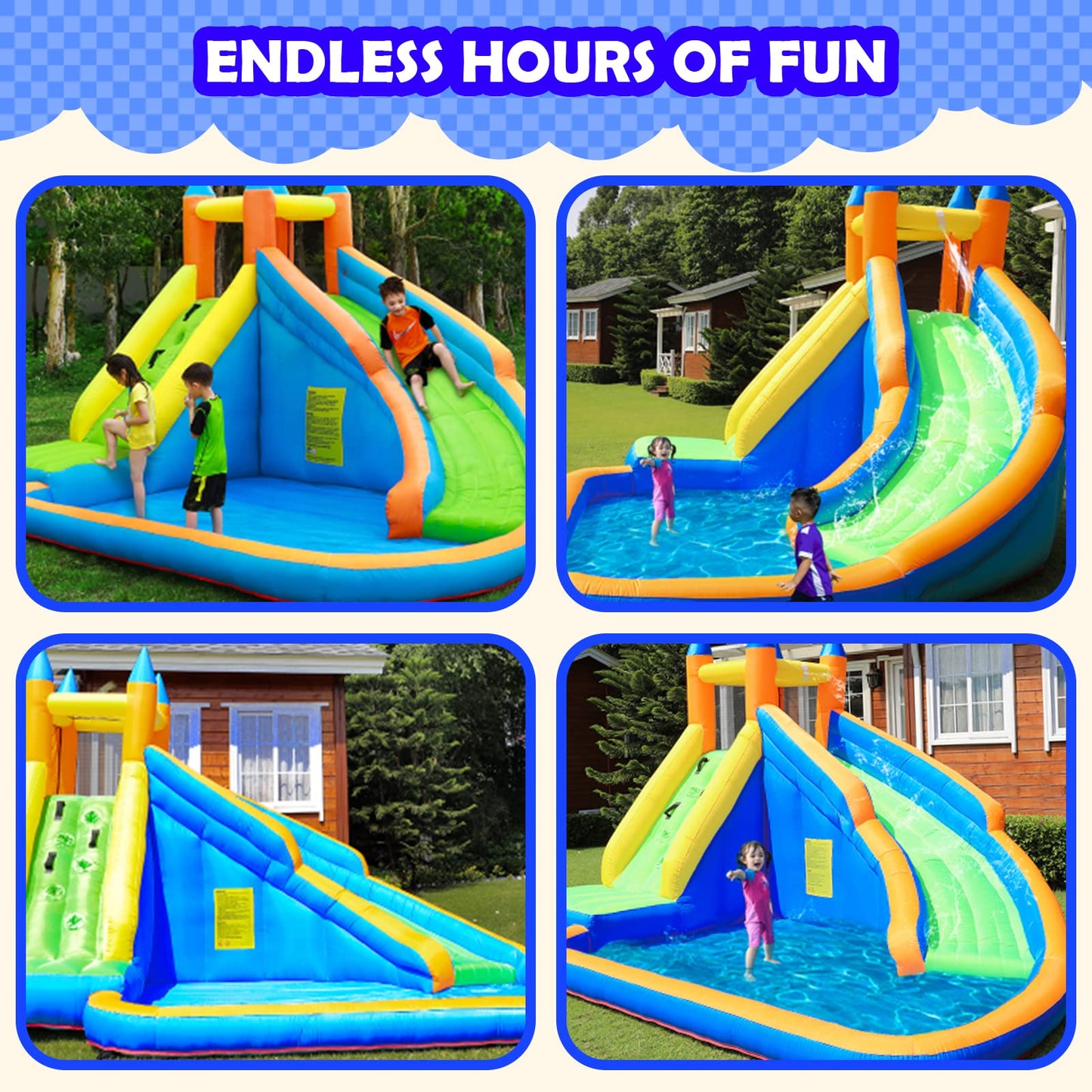 Doctor Dolphin Inflatable Water Slides for Kids Backyard, Water Bounce House with Slide, Waterslide Bounce House Outdoor and Indoor, Bouncy Castle
