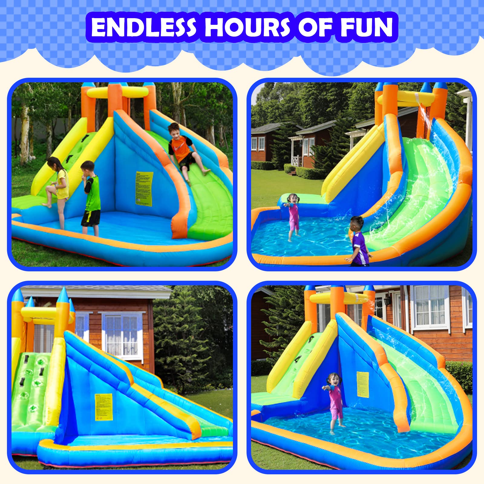 Doctor Dolphin Inflatable Water Slides for Kids Backyard, Water Bounce House with Slide, Waterslide Bounce House Outdoor and Indoor, Bouncy Castle
