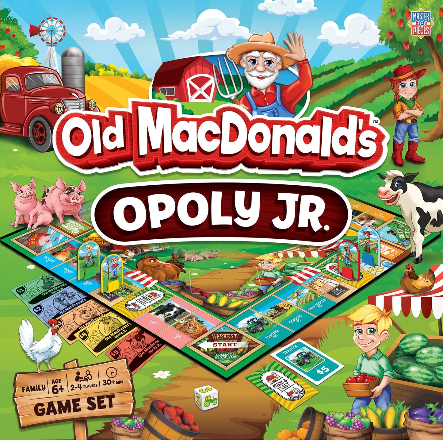 MasterPieces Kids & Family Board Games - Old MacDonald's Farm Opoly Jr. - Officially Licensed Board Games for Kids, & Family