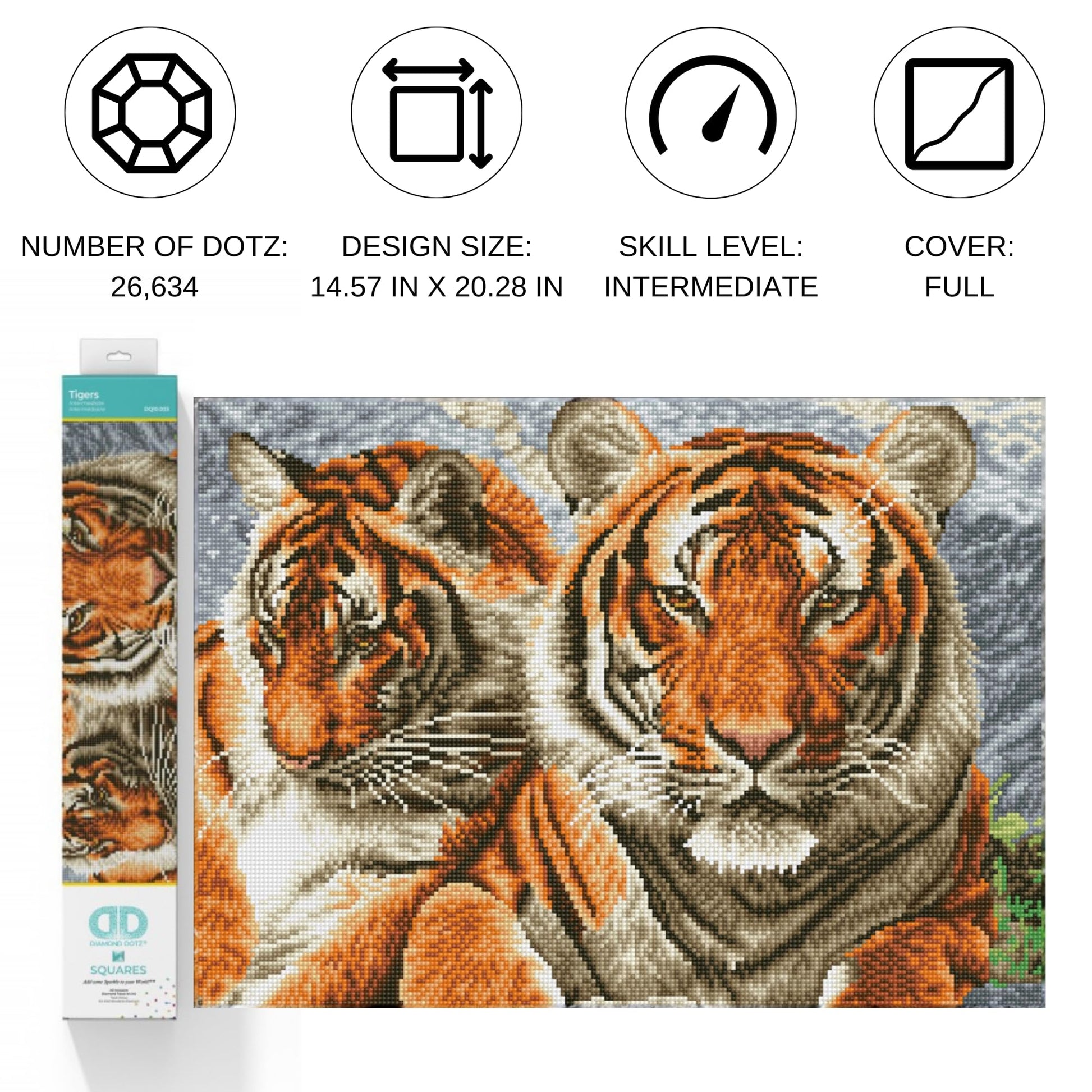 DIAMOND DOTZ Tigers Animal Diamond Painting Kits for Adults - Diamond Art Kits a Relaxing Creative Craft Kit with Dotz Gems 14.6"x20.3"