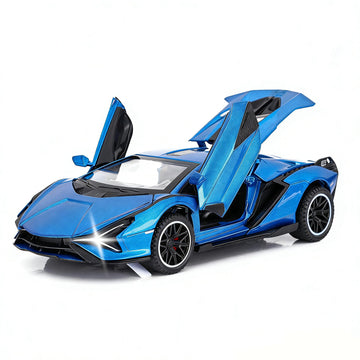 Toy Cars for Kids Ages 3-12 Diecast Metal Model Car with Light and Sound Pull Back Car Toys for Boys Age 3 + Year Old (Blue)