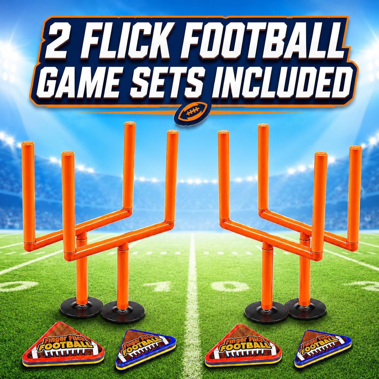 Gamie Finger Flick Football Games (Set of 2) with Posts and Foam Football Toys, Mini Games, Office Desk Toys Tabletop Game, Party Favors Gifts