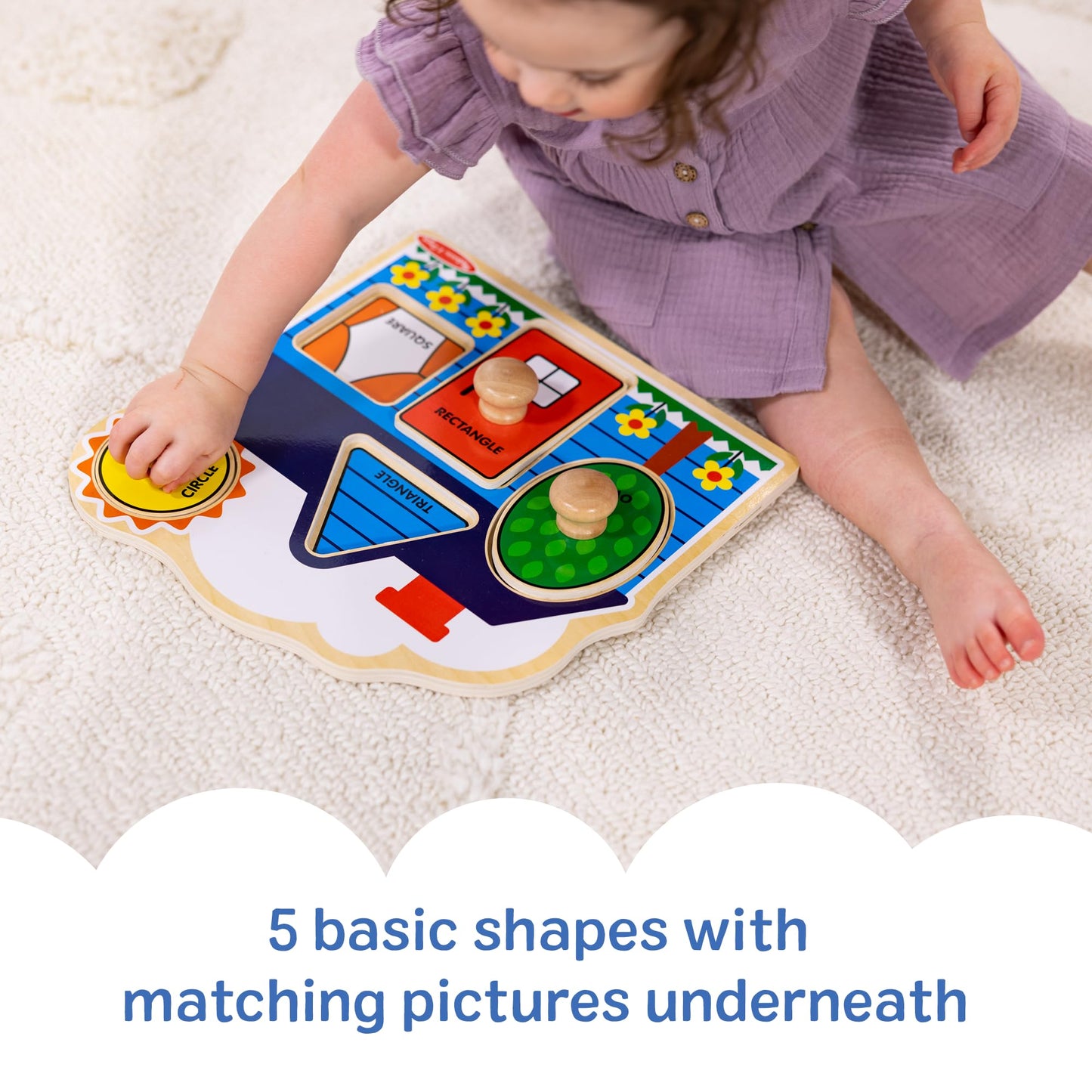 Melissa & Doug First Shapes Jumbo Knob Puzzle, Wooden Peg Puzzle for Toddlers, Educational Toy for Shape Recognition and Fine Motor Skills, Ages 1+