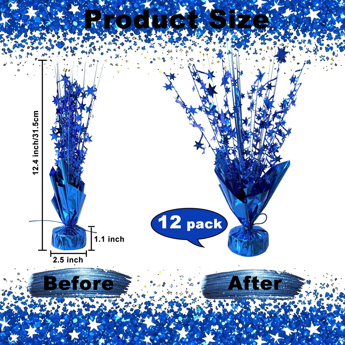 YinNorth 12 Pcs Metallic Foil Spray Centerpiece Party Star Table Decoration Brust Glitter Table Topper Decor for Birthday Graduation Holiday Christmas