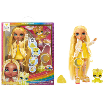 Rainbow High Sunny, Yellow with Slime Kit & Pet, Blonde 11" Shimmer Posable Fashion Doll with DIY Sparkle Slime, Magical Yeti Pet, Fun Play