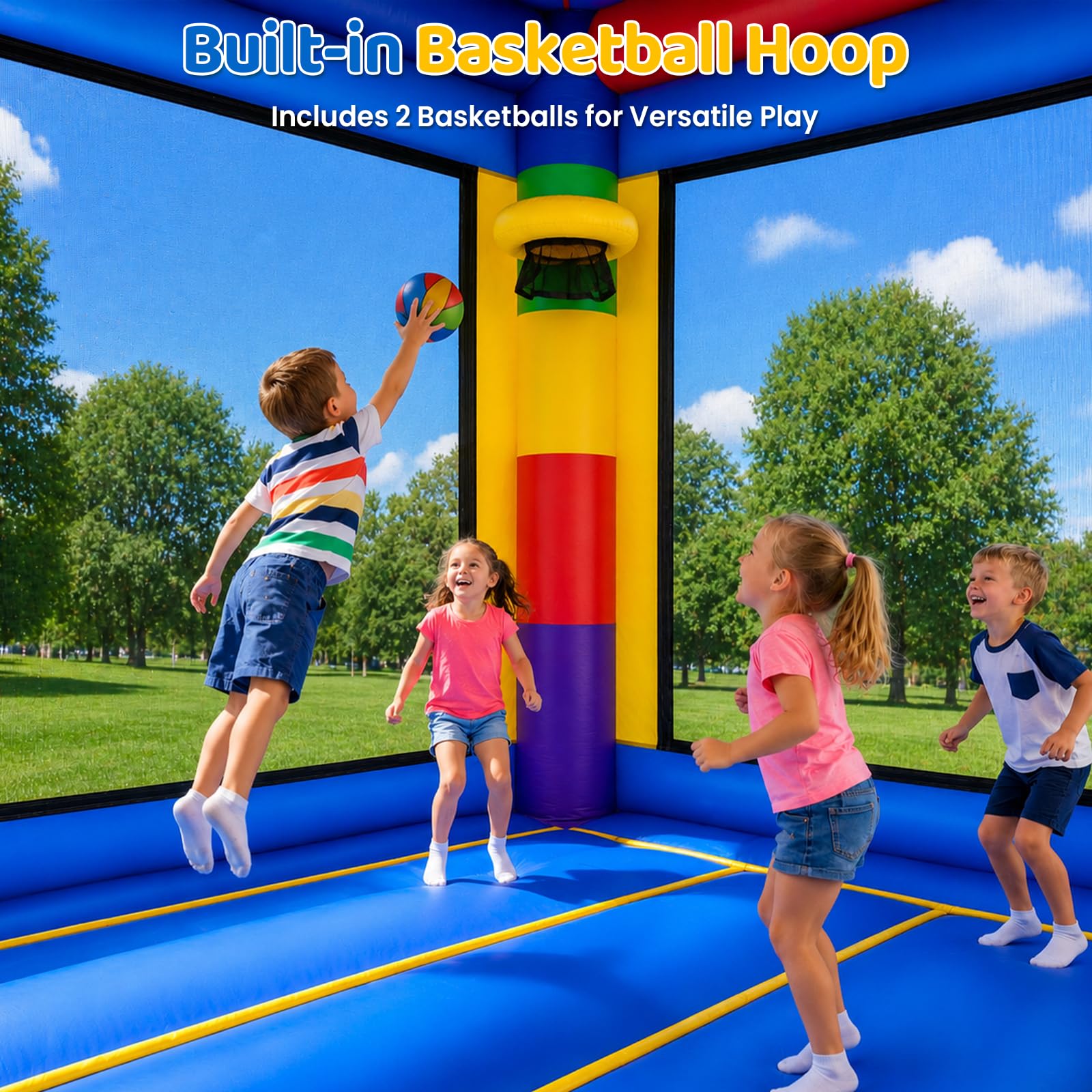 Inflatable Jump Bounce House 13.8FT, 100% PVC Indoor & Outdoor Backyard Blow-Up Bouncy Playhouse with Air Blower and Storage Bag, Jumping Castle