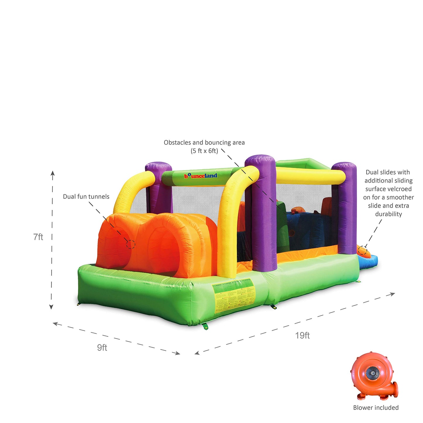 Bounceland Pro Racer Obstacle Bounce House with Dual Slides, Bounce, Climb, Slide All in One, UL 1 HP Blower Included, 19 ft x 9 ft x 7 ft H, Great