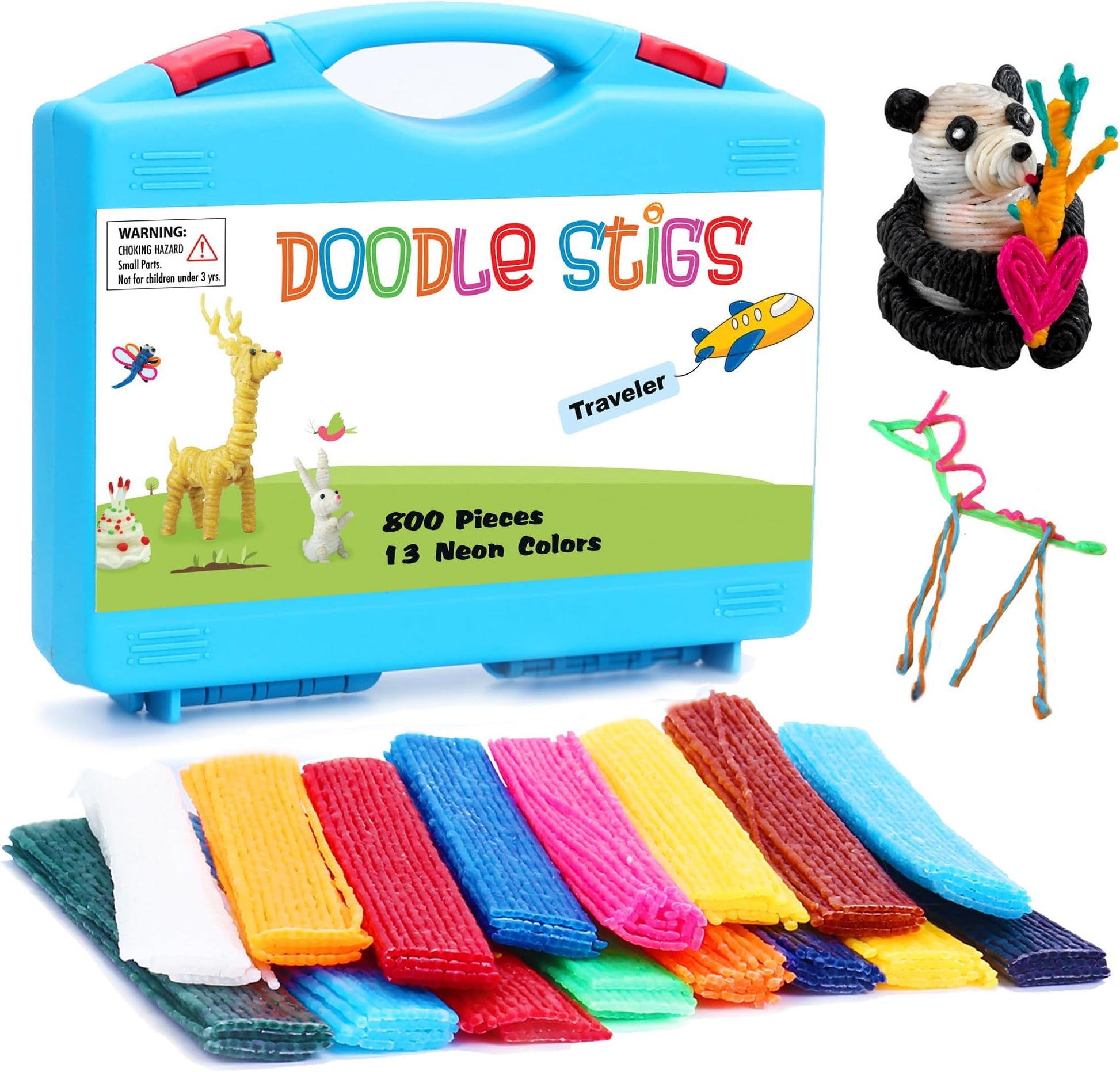 CALPALMY (800 PCS Wax Sticks for Kids, Bendable Wax Yarn Sticks - 13 Neon Colors Doodle Stigs Travel Kit - DIY Crafts and Home Partty, School Project