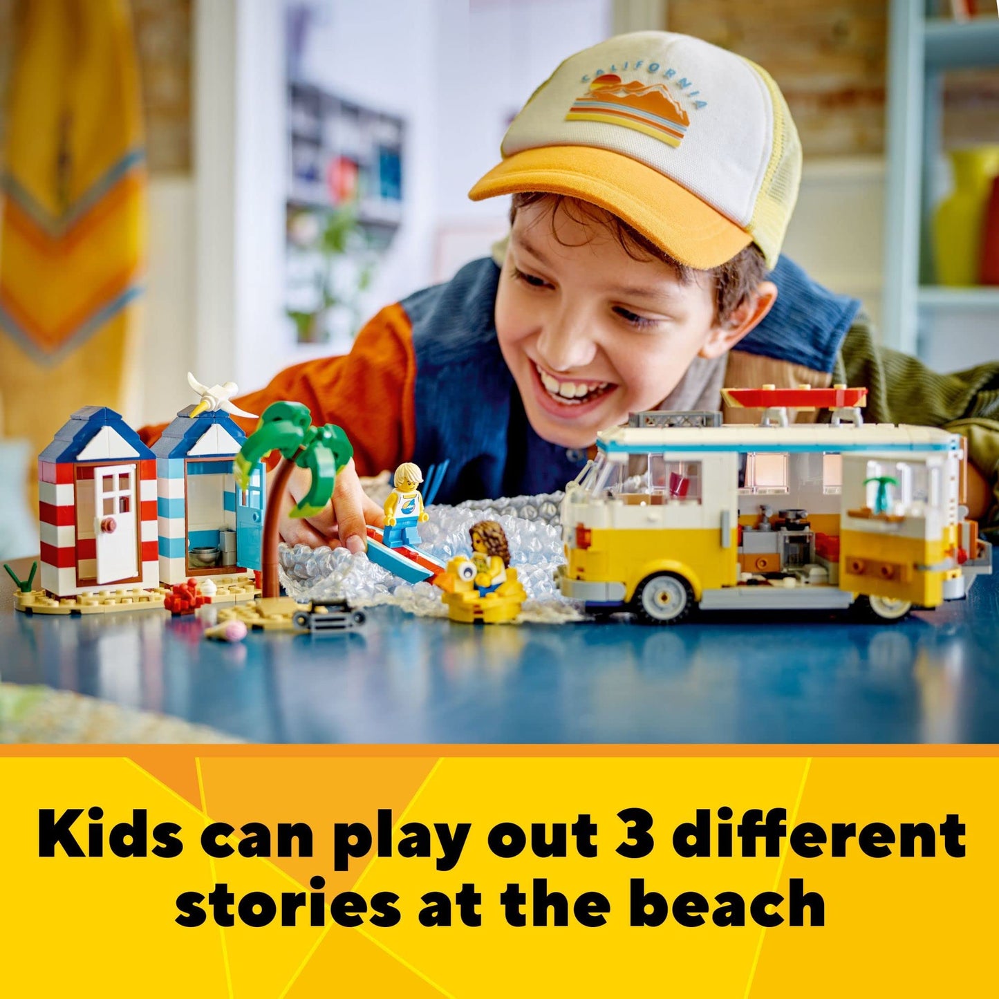 LEGO Creator 3 in 1 Beach Camper Van Building Kit, Transforms from a Campervan to Ice Cream Shop to House, Great Gift for Surfer Boys and Girls