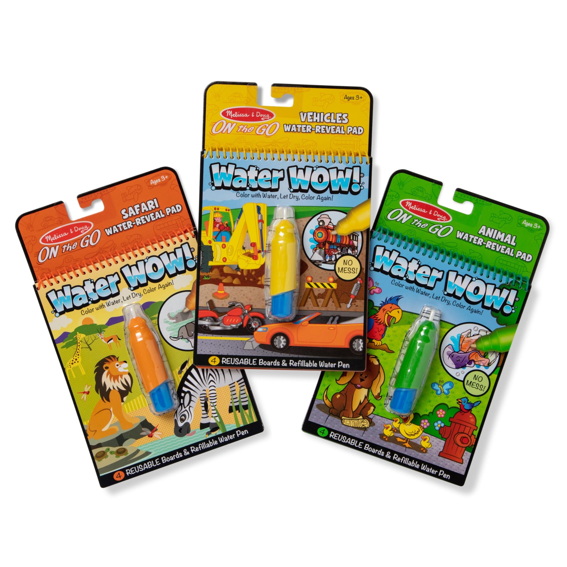 Melissa & Doug On The Go Water Wow! Reusable Water-Reveal Activity Pads, 3-pk, Vehicles, Animals, Safari