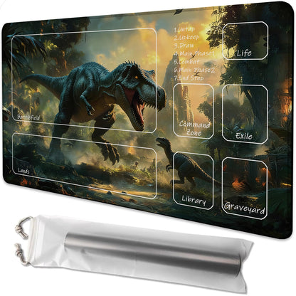 Playmat for MTG Dinosaur Magic Play Mat 24x14 Inch Card Game Mat for Magic The Gathering TCG PTCG Playmat with Free Storage Bags Non-Slip Backing