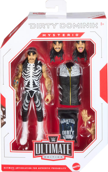 Mattel WWE Ultimate Edition Action Figure & Accessories Set, “Dirty” Dominik Mysterio 6-inch Collectible with Swappable Heads & Hands, 30 Articulation