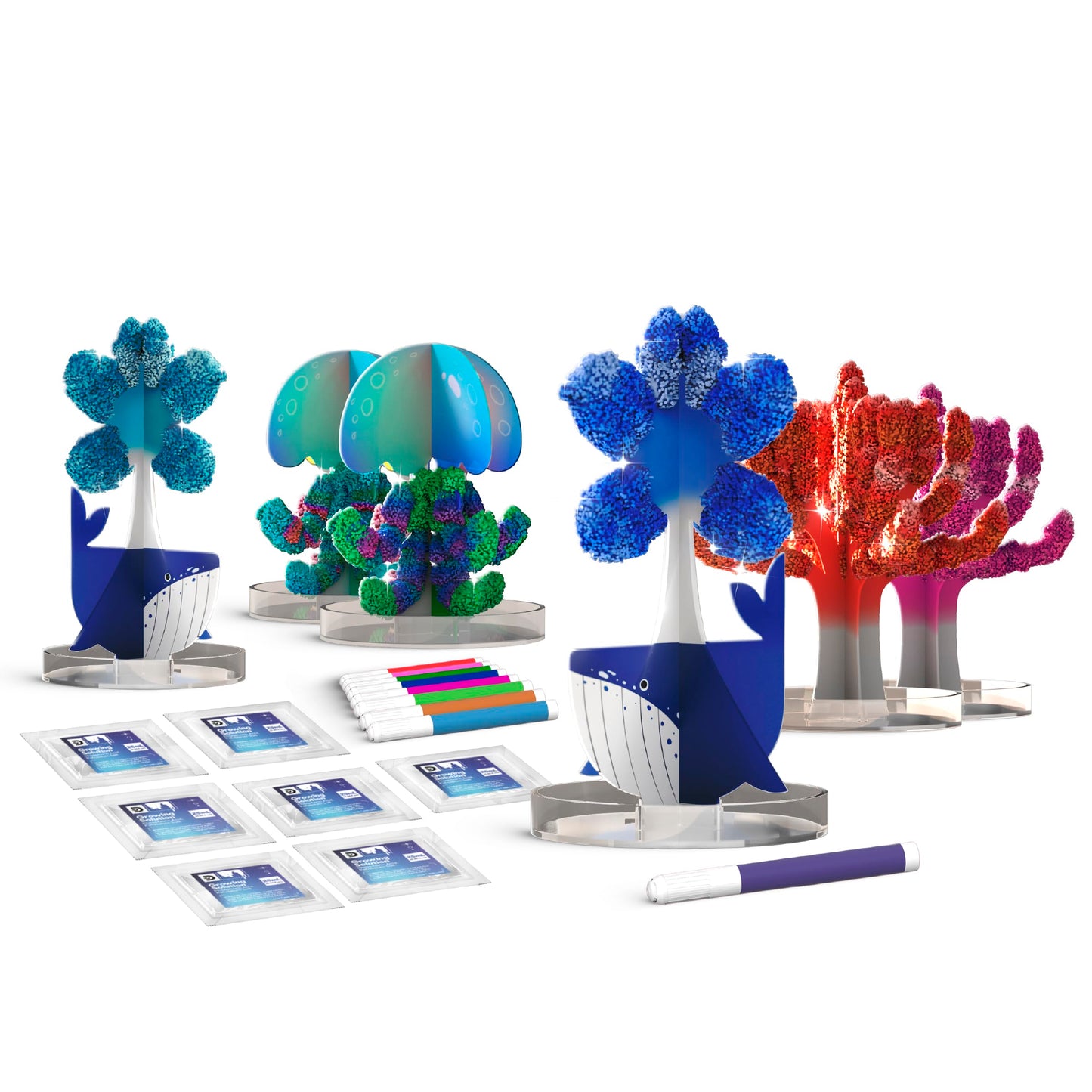 Discovery™ Deep Sea Crystal Grow Kit - 32-Piece STEM Chemistry Lab for Kids| Grow Colorful Crystals on 8 Sea Creatures| Educational Craft Kit with Art