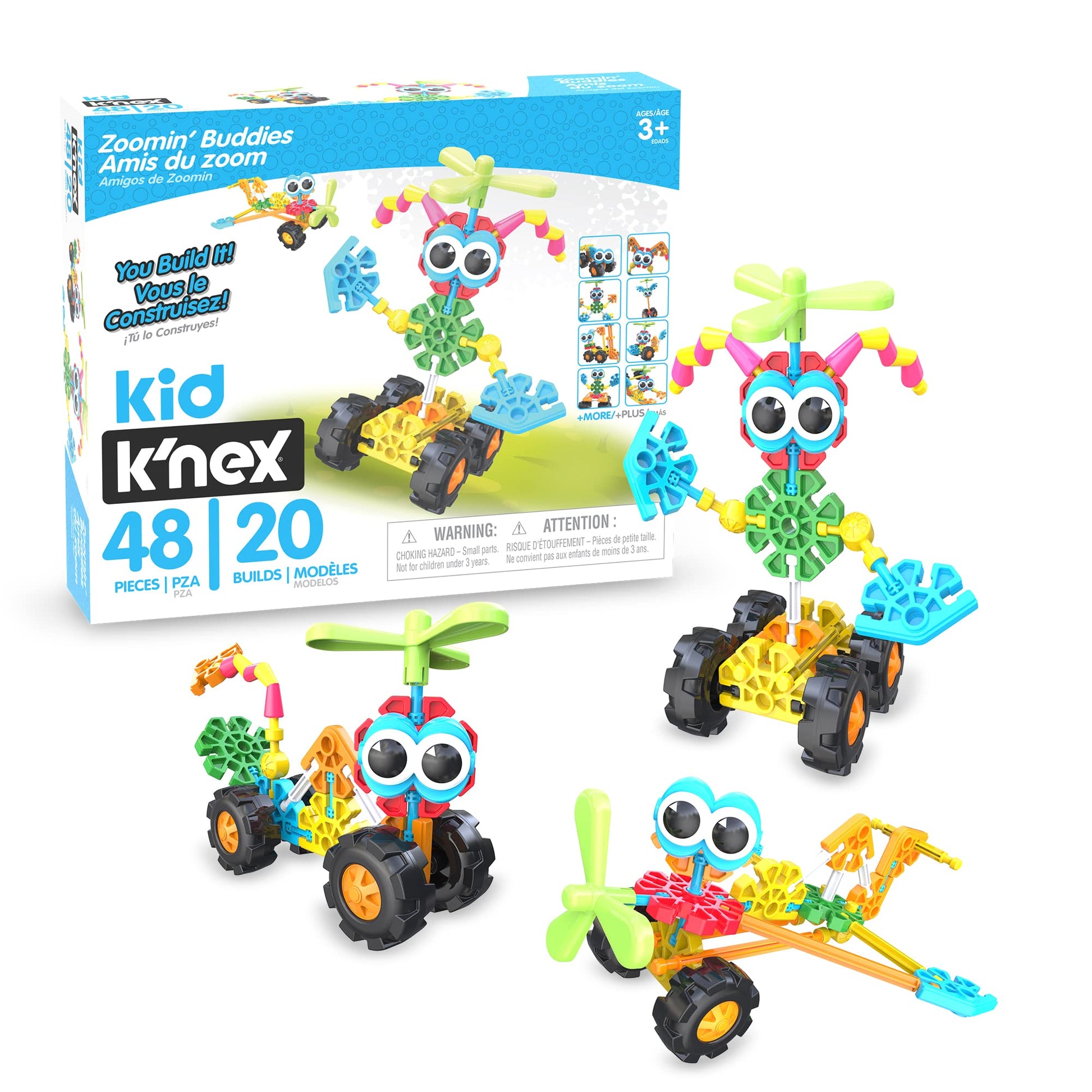 Basic Fun Kid K'NEX | Zoomin' Buddies 20 Model | Kids Craft Set with 48 Pieces | Educational Toys for Kids, Fun and Colourful Building Toys for Boys