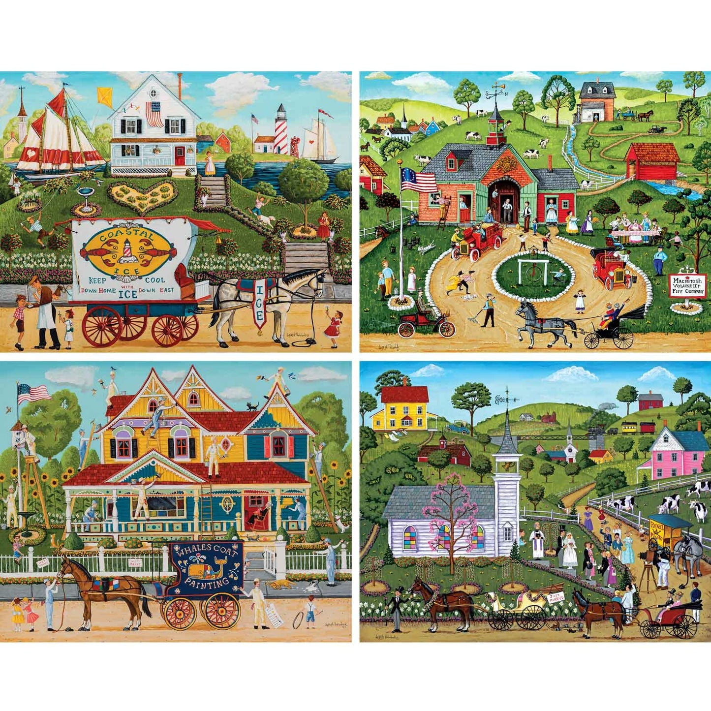 Bits and Pieces - 4-in-1 Multi-Pack 300 Piece Jigsaw Puzzles for Adults - Memory Lane 300 pc Puzzle Set Bundle by Joseph Holodook - Puzzles Measure