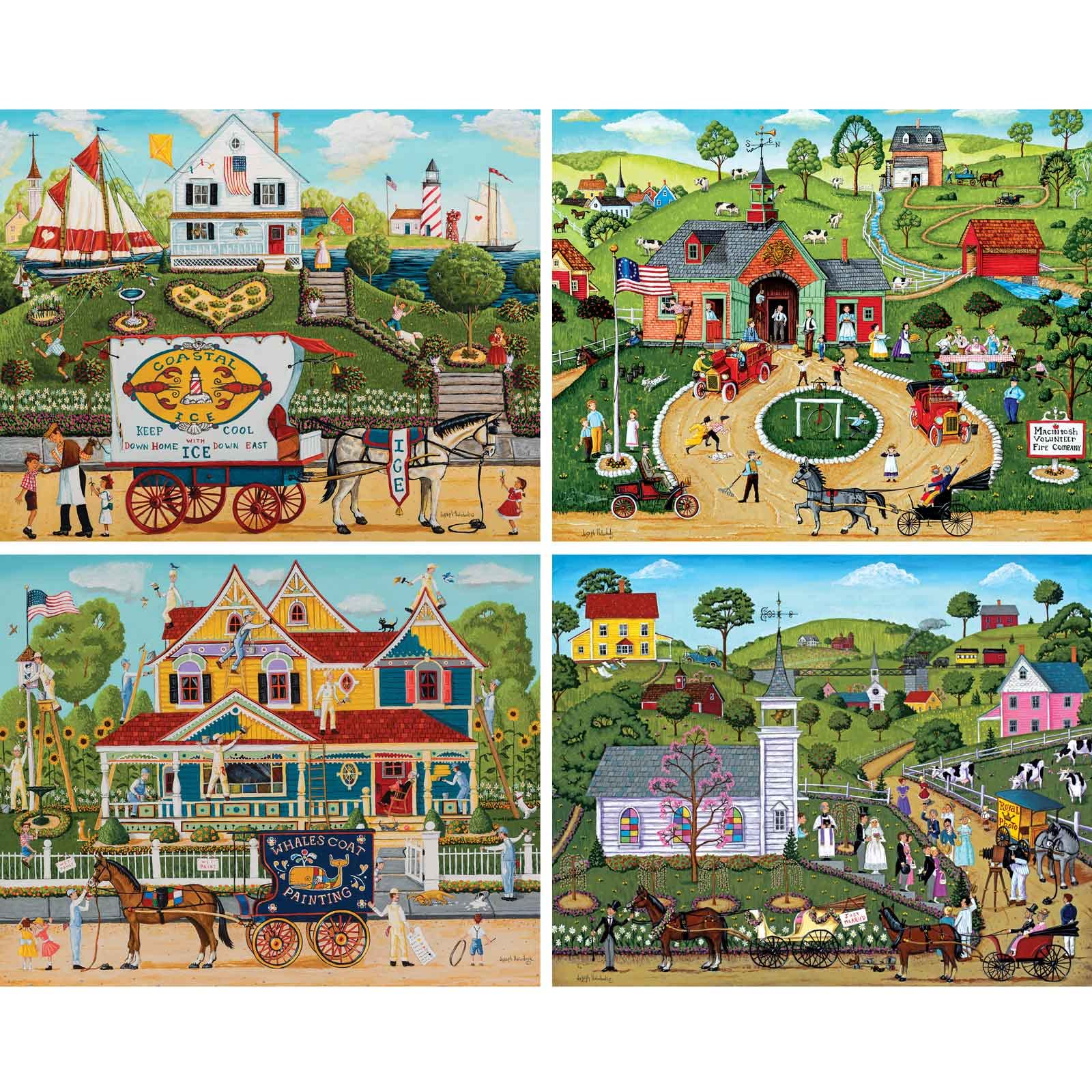 Bits and Pieces - 4-in-1 Multi-Pack 300 Piece Jigsaw Puzzles for Adults - Memory Lane 300 pc Puzzle Set Bundle by Joseph Holodook - Puzzles Measure