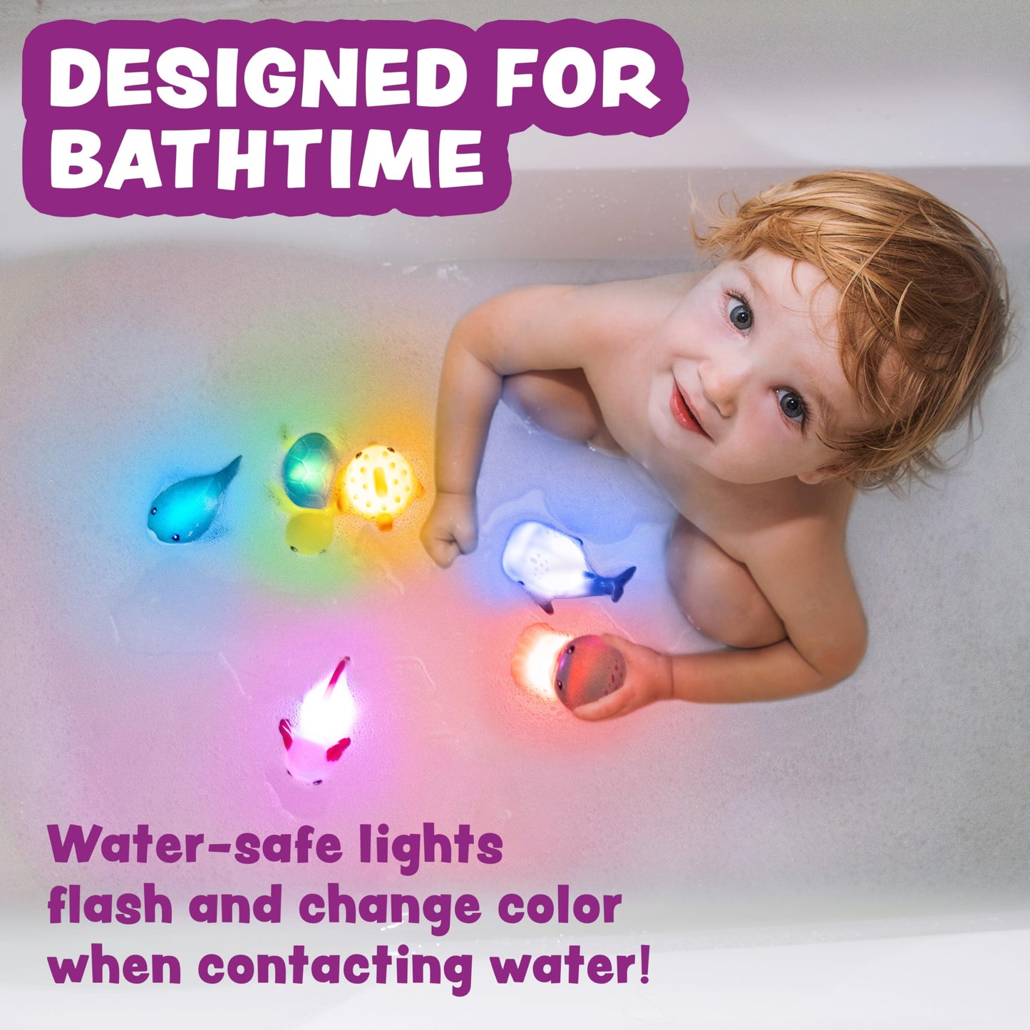 Tub Works® Under the Sea™ Light Up Bath Toys, 6 Pack | Water-Activated Light Up Toys Flash & Change Color | Easy-Grip Baby & Toddler Bath Toys |